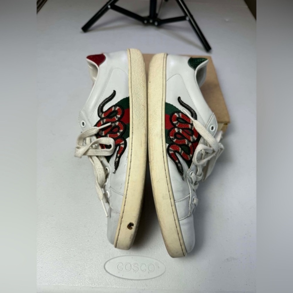 Mens Gucci Ace Embroidered Low Top Sneaker White Leather Snake Size 8 Used - Picture 7 of 16